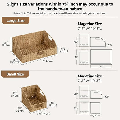 StorageWorks Paper Rope Pantry Storage Baskets, Wicker Baskets with Built-in Handles, Handwoven Shelf Baskets for Organizing, Pantry Organizers and Storage, Natural, 3 Pack
