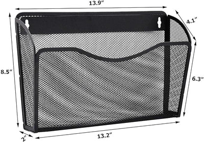 EASEPRES 3 Single Pocket Mesh Hanging File Organizer, Vertical Wall Mounted Magazine File Holder, Mount Basket Mail Paper Document Folder Organizing for Office, Home and School, Black