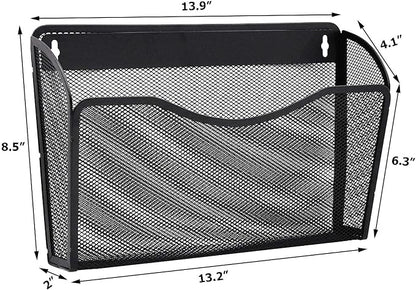 EASEPRES 3 Single Pocket Mesh Hanging File Organizer, Vertical Wall Mounted Magazine File Holder, Mount Basket Mail Paper Document Folder Organizing for Office, Home and School, Black