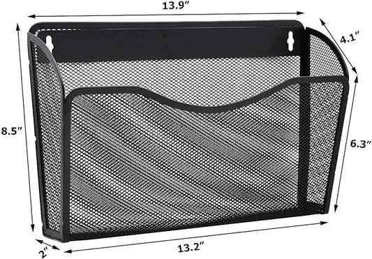 EASEPRES 3 Single Pocket Mesh Hanging File Organizer, Vertical Wall Mounted Magazine File Holder, Mount Basket Mail Paper Document Folder Organizing for Office, Home and School, Black