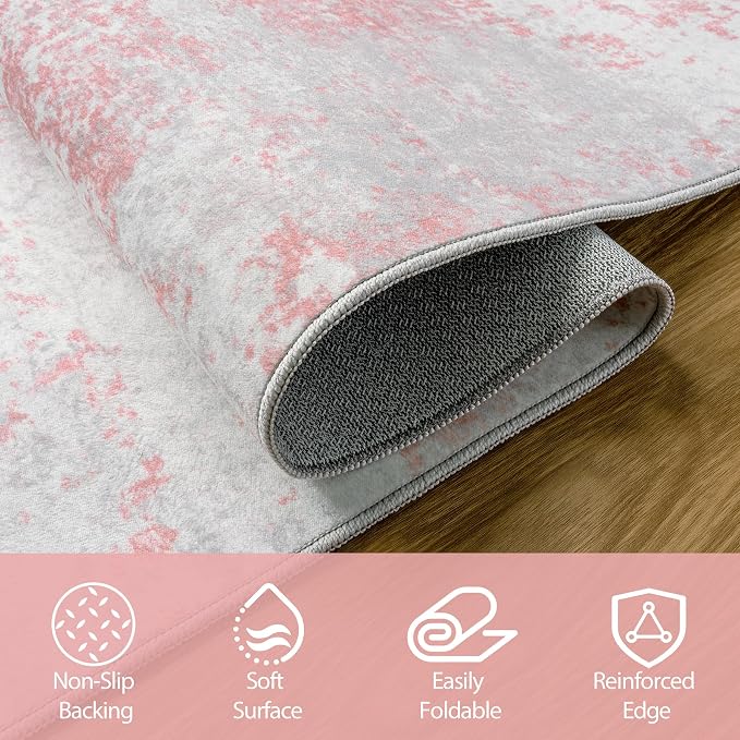 10x14 Area Rugs for Living Room Rug Washable: Abstract Large Rug Indoor Modern Carpet Non Slip for Dining Room Bedroom Nursery Home Office Pink