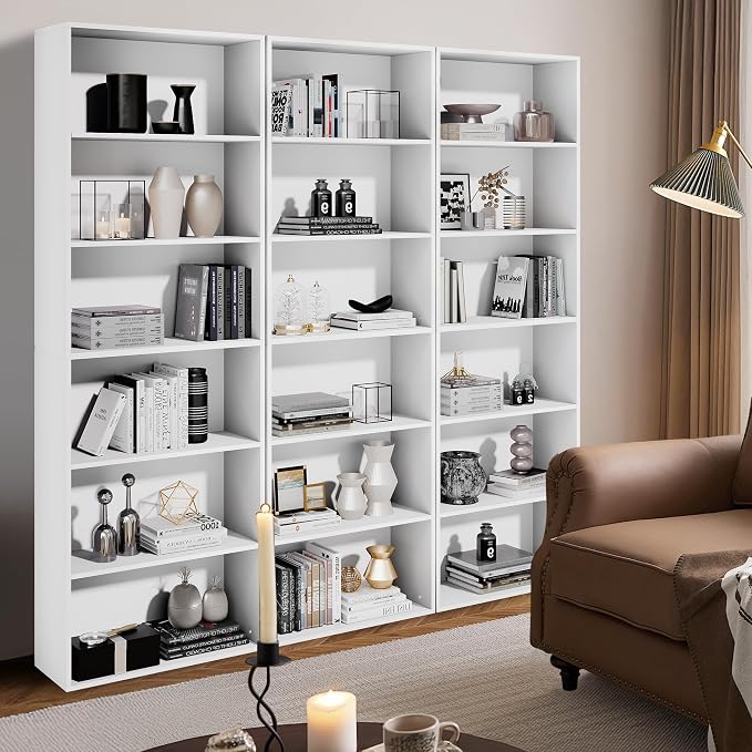 GRUSIGN 71" Tall 6-Tier Bookshelf, Large Open Display Bookcase with Ample Storage, Floor Standing Book Shelf for Living Room, Home Office, Bed Room, White