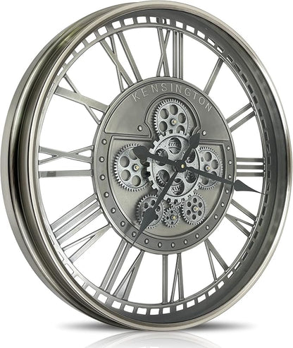 DORBOKER Real Moving Gears Wall Clock Large Modern Metal Clocks for Living Room Decor, Industrial Steampunk Unique Vintage Rustic Decorative Clock for Home Farmhouse Office, 27.6 Inch,Gunmetal Roman