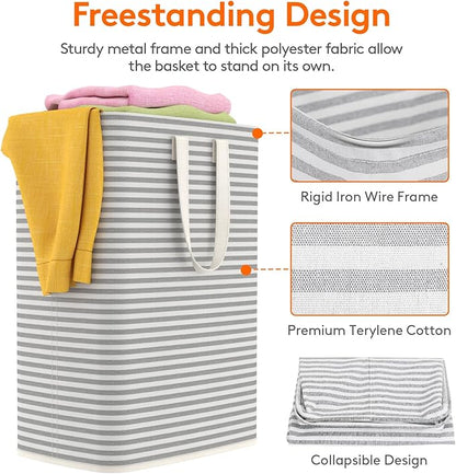 Lifewit 2 Pack Laundry Hamper Large Collapsible Laundry Baskets, Freestanding Waterproof Clothes Hamper with Easy Carry Handles in Laundry Room Bedroom Bathroom College Dorm, Grey, 2 x 65L