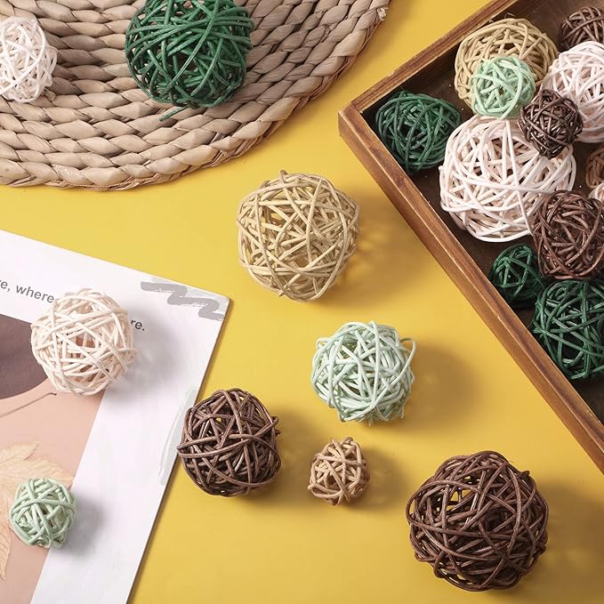 Patelai 36 Pcs Wicker Rattan Balls Decorative Balls for Vase Centerpiece Bowls Orbs Filler for Home Decor,4 Sizes(Vivid Color)