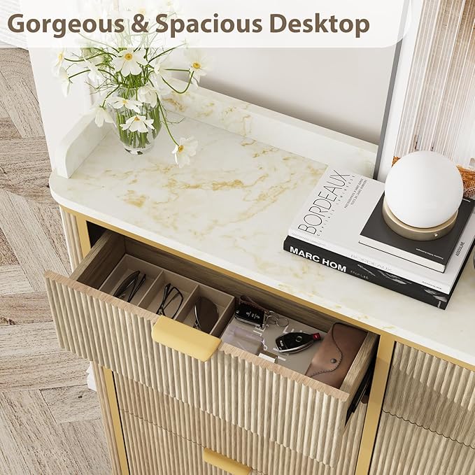 Shoe Cabinet with 4 Flip Drawers and 2 Drawers, Modern Fluted Wood Shoe Storage with Adjustable Shelves, Narrow Slim Shoe Organizer for Entrance, Foyer, Hallway, Nature Oak
