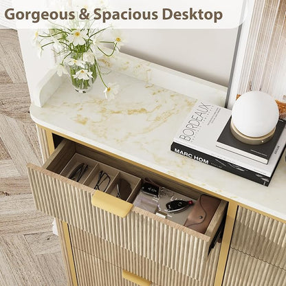Shoe Cabinet with 4 Flip Drawers and 2 Drawers, Modern Fluted Wood Shoe Storage with Adjustable Shelves, Narrow Slim Shoe Organizer for Entrance, Foyer, Hallway, Nature Oak
