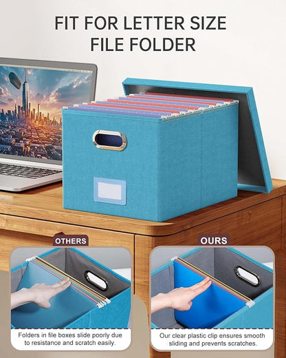 Oterri File Organizer with Lid, File Box, File Cabinet for Letter File Folder Storage, Hanging File Organizer for Office/Decor/Home,Document Organizer, 1 Pack,Calamine Blue+Cobalt Green-Box Only