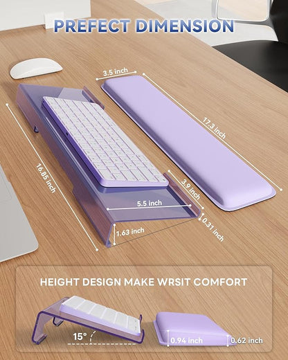 Laborio Computer Keyboard Stand for Desktop, Keyboard Wrist Rest Holder Stand for Easy Typing with Wrist Pad for Office Desk, Home, School(Purple)