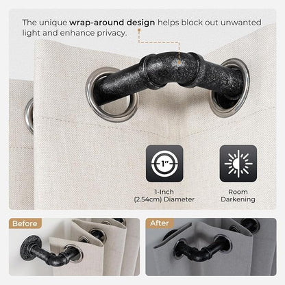 Zeerobee Curtain Rods for Windows 48 to 84, 1 Inch Industrial Wrap Around Vintage Black Curtain Rod, Indoor/Outdoor Room Divider Adjustable Drapery Pole, 48"-86"