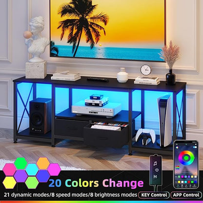 GYIIYUO TV Stand with Fabric Drawer for 50 55 Inches TV - Entertainment Center and Industrial TV Console Table with Open Storage Shelves for Living Room, Bedroom - 47" Black