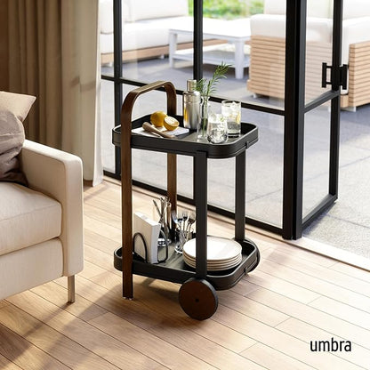 Umbra Bellwood Bar Cart, Serving Trolley, Side Table, Walnut/Black