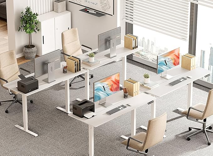 63 x 28 inch Electric Standing Desk Adjustable Height with 4 Wheels, 4 Memory Height Settings, 2 Headphone Hook, for Home Office, White