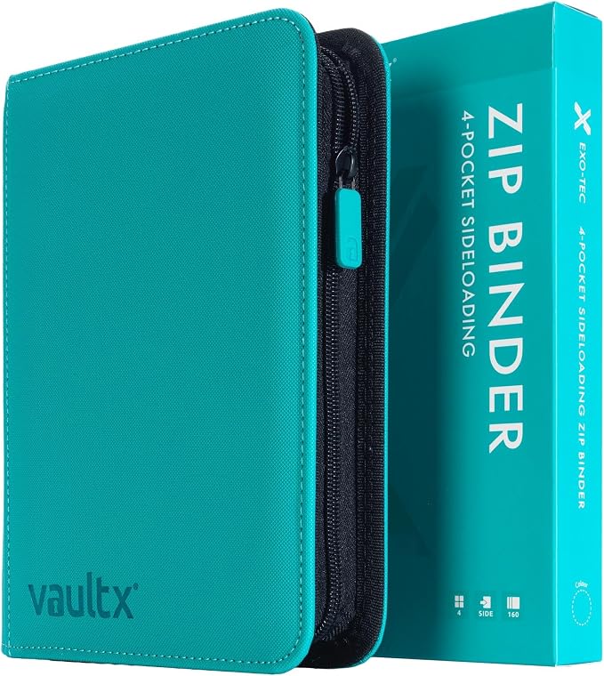 Vault X 4 Pocket Zip Binder, 160 Cards, Exo-Tec Material, 20 Side-Loading Pages (Teal)