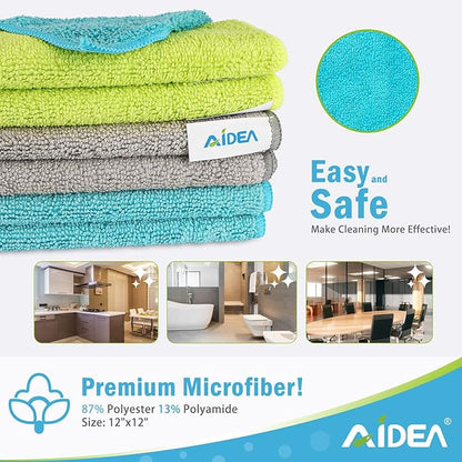 AIDEA Microfiber Cleaning Cloth-100PK, Soft Microfiber Towels for Cars, Absorbent Cleaning Rags, Lint-Free Streak-Free Wash Cloths for House, Kitchen, Window(12in.x12in.)