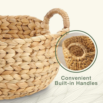 Set of 3 Wicker Storage Baskets for Organizing - Woven Decorative Baskets with Handles - Organizers for Bathroom, Kitchen, and Shelves (Natural)
