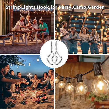 50 Pcs Outdoor Hooks for String Lights,Screw Hooks for Hanging Plants,Ceiling Hooks with Safety Buckle,Square Hanger for Wind Chimes,Bird Feeder,Lanterns,Christmas Decorations (Silver)