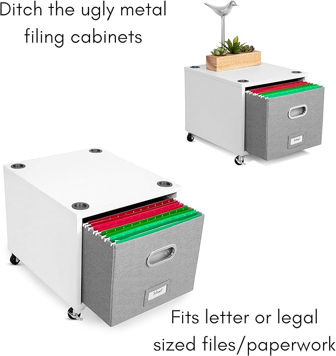 BIRDROCK HOME Rolling File Cabinet – Decorative Storage Shelf w/Removable Bins, Handles, and Wheels – Organize Files, Books, Toys, Under Desk Office Solution, Modern Design - 2 Lateral Drawers, White