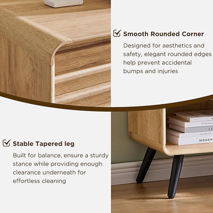 OKD 46" Console Sofa Table with Sliding Slatted Door, Modern Wood Coffee Bar w/Adjustable & Open Storage Shelf, Buffet Sideboard for Kitchen, Living Room, Entryway, Hallway, Foyer, Natural Oak