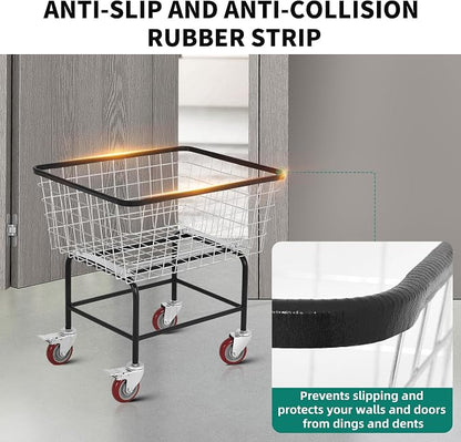 Wire Laundry Cart with Wheels, 2.5 Bushel Rolling Laundry Basket, Commercial Basket Carts for Laundry Room, Hotel, Home, Apartment Use, Durable Steel Frame with Galvanized Finish, 5" Casters