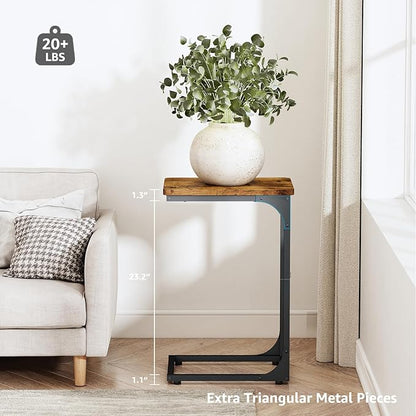 QEEIG C Table Side Table Living Room C Shaped Couch Tray End Table Farmhouse 1 Pack, Rustic Brown (017-30BN-1)