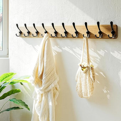 Dseap Coat Rack Wall - Heavy-Duty 38-1/4" Long, with Reinforced 10 Custom Tri-Hooks, Solid Wood Wall Hanger for Coats Hat Jackets - Rustic Farmhouse Entryway Storage,Weathered Brown & Black,Pack of 2