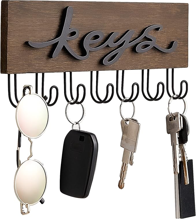 Mkono Key Holder for Wall Decorative with 7 Hooks, Wall Mounted Keys Hanger Organizer Rustic Wood Hanging Key Hooks Home Decor Farmhouse Entryway, Hallway, Office