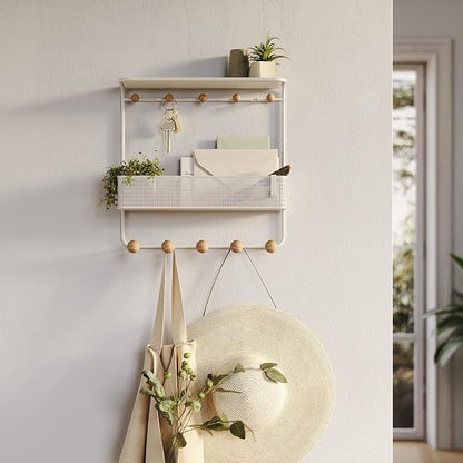 Umbra Estique Entryway Organizer Storage Solution with Cubby Bin, Shelf and Hooks for Keys, Mail, Glasses, Wallet, Purse, Hat, and More, White