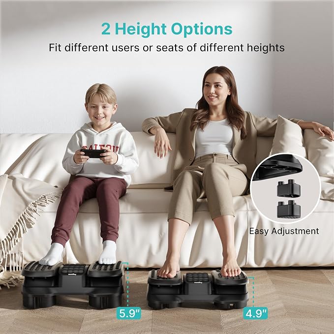 PEGZONE Foot Rest Under Desk with Massage Texture and Roller, Ergonomic Foot Stool with 2 Height Position, Adjustable Foot Rest for Under Desk at Work, Black