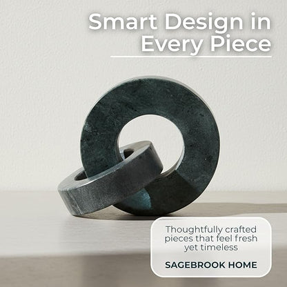 Home Decor and Bathroom Decor Marble Double Ring - Modern Shelf Sculpture and Office Accents for Room Styling - Coffee Table Ornaments and Living Room Decor Statues Design - 6", Green & Black