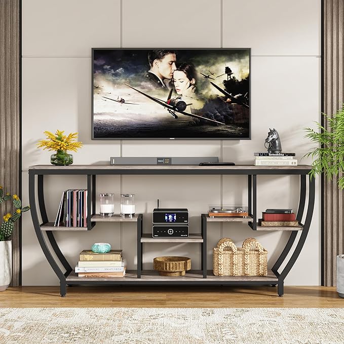 Tribesigns 70.9 Inch Long Sofa Table with Shelves, Rustic Console Table with Storage, Industrial Entryway Table TV Stand, Behind Couch Table Accent Tables for Living Room, Hallway, Foyer, Grey