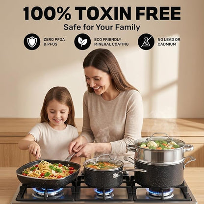 GRANITESTONE 20 Pc Complete Pots and Pans Set Non Stick Cookware Set with Saute Pan, Bakeware, Steamer, Cooking Utensils, Made Without PFOA PFOS, Oven and Dishwasher Safe