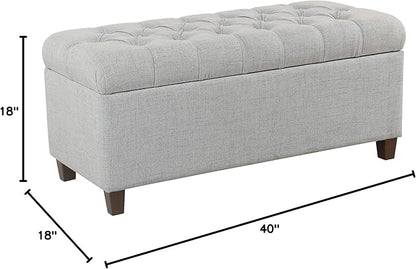 Homepop Home Decor Tufted Ainsley Button Storage Ottoman Bench with Hinged Lid Ottoman Bench with Storage for Living Room & Bedroom, Light Blue 18x40x18 Inches