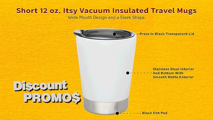 DISCOUNT PROMOS 12 oz. Itsy Vacuum Insulated Travel Mugs - 6 Pack - White