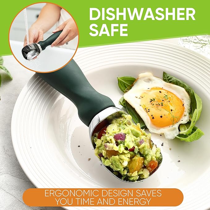 Spring Chef Professional Ice Cream Scoop with Soft Grip Handle - Heavy Duty Ice Cream Scooper for Cookie Dough, Frozen Yogurt, Gelato, Sorbet, Melon - Dishwasher Safe Kitchen Tool - Pine Green