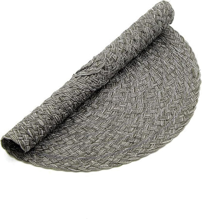 SHACOS Round Braided Placemats Set of 6 Thick Woven Placemats Washable 15 inch Circle Place Mats Non Slip Table Mats for Dining Table, Gray White