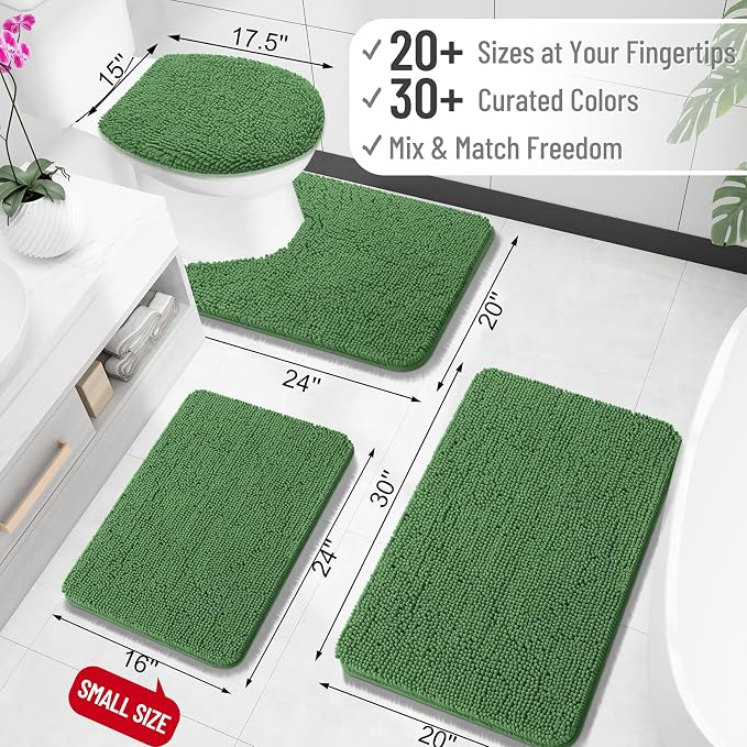 OLANLY Toilet Rugs U-Shaped 20x20, Extra Soft Absorbent Chenille Contour Bathroom Rugs for Toilet, Dry Quickly, Machine Washable, Non-Slip Bath Mat, Olive Green