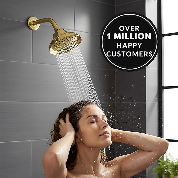 Aqua Elegante Massage Shower Head With Mist - High Pressure Boosting, Adjustable Massaging Rainfall Showerhead For Low Flow Showers With Water Saving Nozzles - 2.5 GPM - Polished Brass