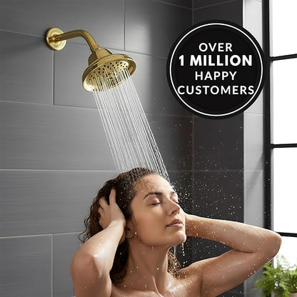 Aqua Elegante Massage Shower Head With Mist - High Pressure Boosting, Adjustable Massaging Rainfall Showerhead For Low Flow Showers With Water Saving Nozzles - 1.8 GPM - Polished Brass