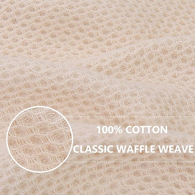 Homaxy 100% Cotton Waffle Weave Kitchen Dish Towels, Ultra Soft Absorbent Quick Drying Cleaning Towel, 13 x 28 Inches, 18-Pack, Beige