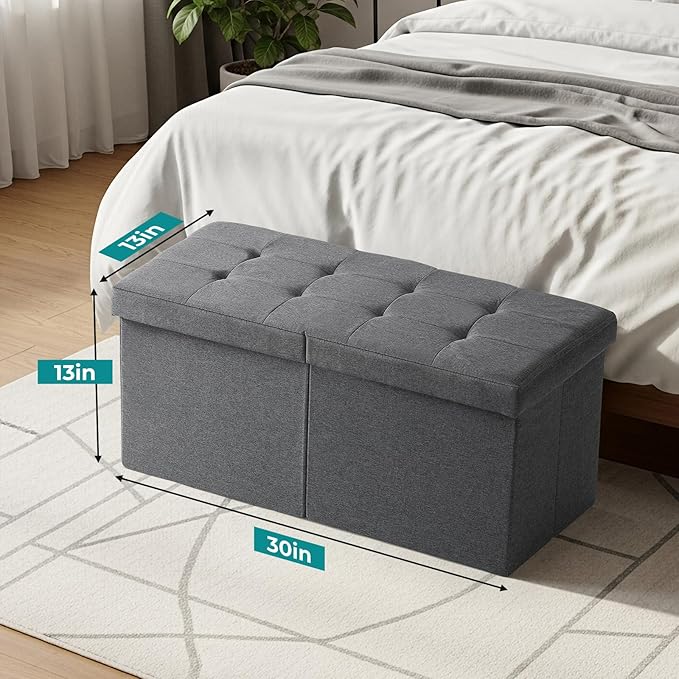 30-INCH Ottoman with Storage, Footrest Storage Bench, End of Bed Bench Coffee Table for Living Room, Bedroom, Entryway (Gray)