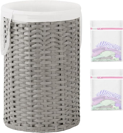 SETVSON 34.3 Gal (130 L) Large Laundry Hamper Laundry Basket Round Handwoven Wicker Laundry Baskets Rattan Laundry Basket with Removable Bag Handles 2 Mesh Bags for Living Room Bedroom Gray (No Lid)