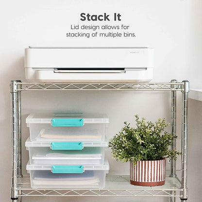 IRIS USA 6 Qt. Storage Bins with Lids, 4-Pack, |Made in USA|, Small Plastic Craft Container Sensory Totes for Art Supplies, Paper, and Office, Stackable - Clear
