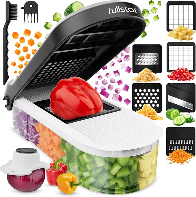 Fullstar Core Vegetable Chopper - Chop and Slice Lid - Food Chopper with Container, Veggie Chopper, Fruit Slicer, Onion Dicer - Meal Prep Essential - Kitchen Gadgets and Gifts (6-in-1, White/Black)