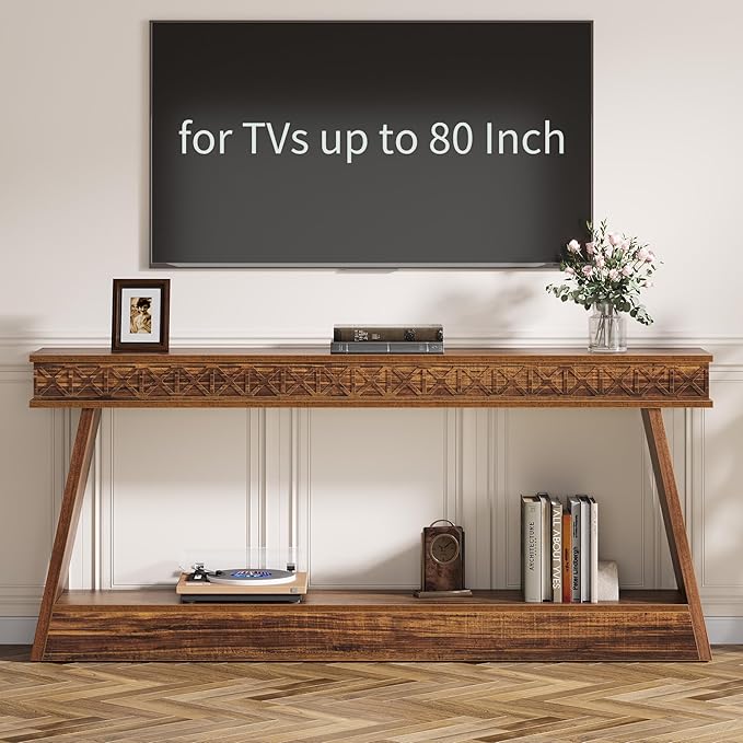 Tribesigns 70.9 Inch Extra Long Console Table, Wood Entryway Table with Storage, Narrow Long Sofa Tables Behind Couch, Farmhouse Style Entry Table for Living Room,Entrance, Foyer, Dark Brown