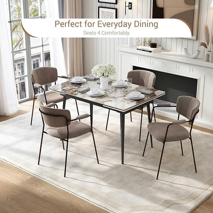 Honyee Extendable Rectangular Dining Table, 47–71 Inch Expandable Kitchen & Dining Room Table for 4–8, Easy-Clean Marble-Look Sintered Stone Top, Modern Dining Table for Small Spaces