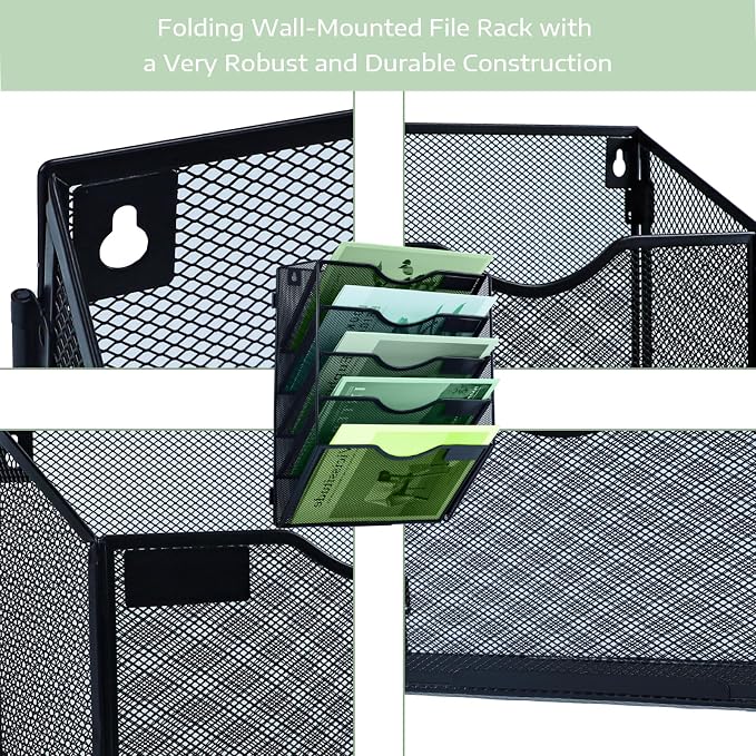 5 Tier Mesh Hanging File Organizer Vertical Wall File Organizer Wall File Holder for Office School Home, Black