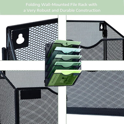 5 Tier Mesh Hanging File Organizer Vertical Wall File Organizer Wall File Holder for Office School Home, Black