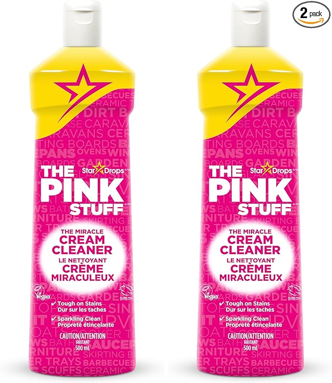 Stardrops The Pink Stuff Miracle Cream Cleaner, Stainless Steel & Multi-Purpose Surfaces, Removes Grease, Grime, Limescale & Soap Scum, Tough on Stains, Gentle on Surfaces, 500ml 16.9oz (Pack of 2)