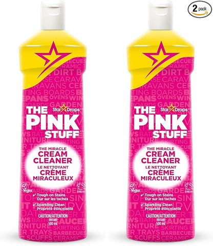 Stardrops The Pink Stuff Miracle Cream Cleaner, Stainless Steel & Multi-Purpose Surfaces, Removes Grease, Grime, Limescale & Soap Scum, Tough on Stains, Gentle on Surfaces, 500ml 16.9oz (Pack of 2)